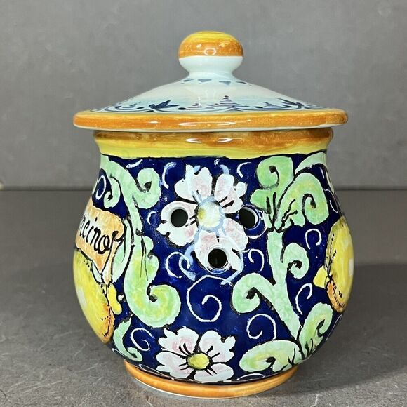 CERAMICHE D’ARTE PARRINI Ceramic Peperoncino Hot Pepper Jar W/ Lid Lemon Tuscany - Picture 3 of 12